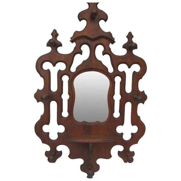 Victorian Walnut Hanging Hat-rack And Mirror - 7