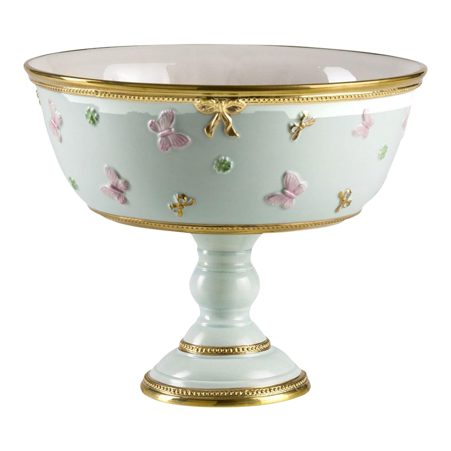 Butterfly Stand Aquamarine in Pink & Gold: Butterfly Stand Aquamarine - Pink - Gold, Villari Home Couture, Made in Italy. Villari Home Couture Veneto, Italy Metalsmith Cesare and Silvia Villari established their eponymous brand in the late '60