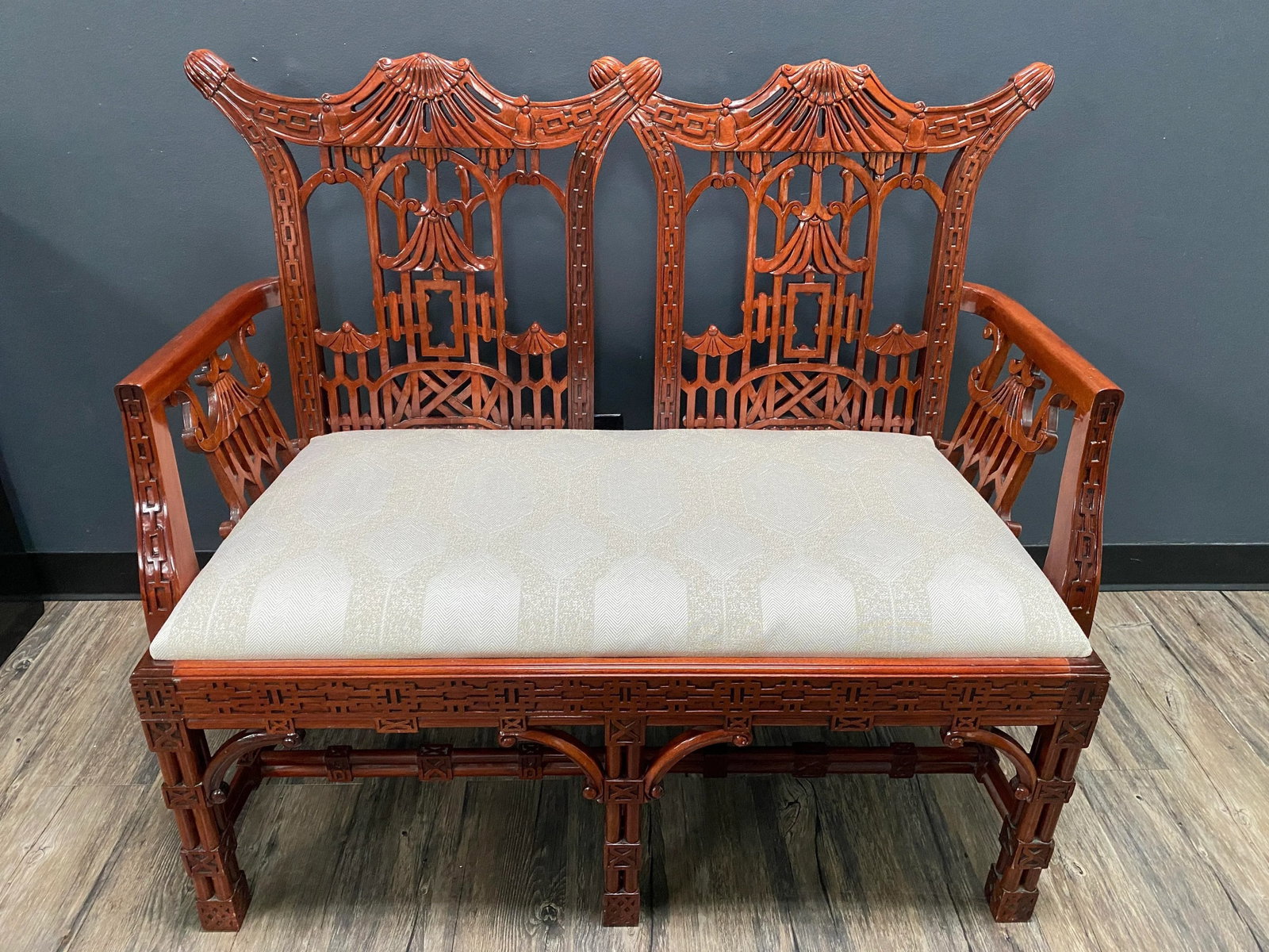 Chinese Chippendale Pagoda Settee - 11