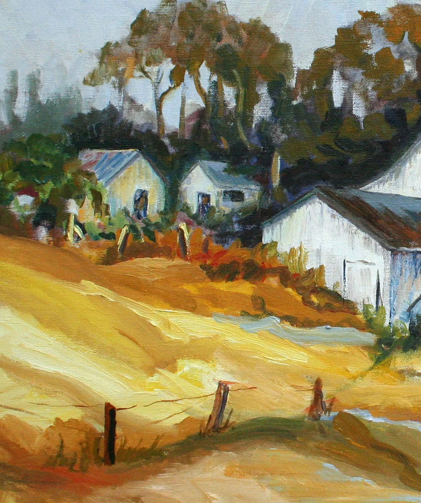 Hillside Barn, Vintage 1970s California Farm Landscape by Faye Russo - 4