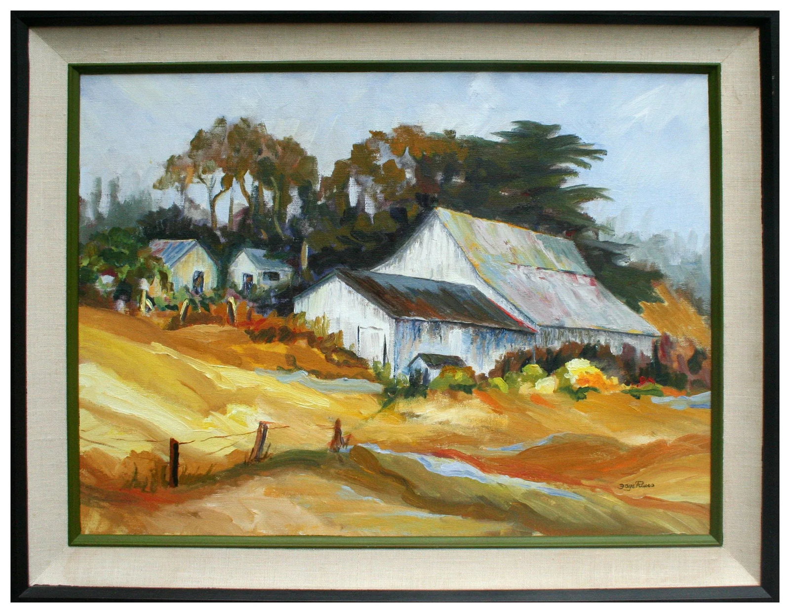 Hillside Barn, Vintage 1970s California Farm Landscape by Faye Russo - 6