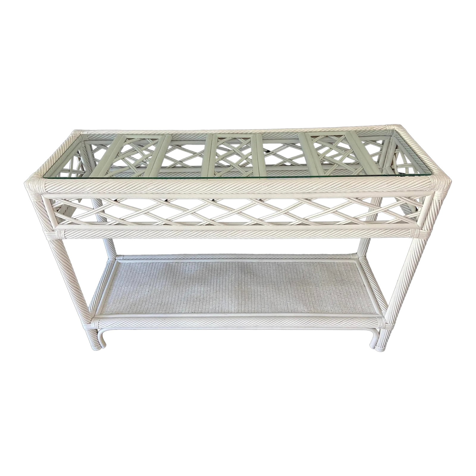 Vintage Ficks Reed Rattan Two Tier Console Sofa Entryway Table (1 of 7)