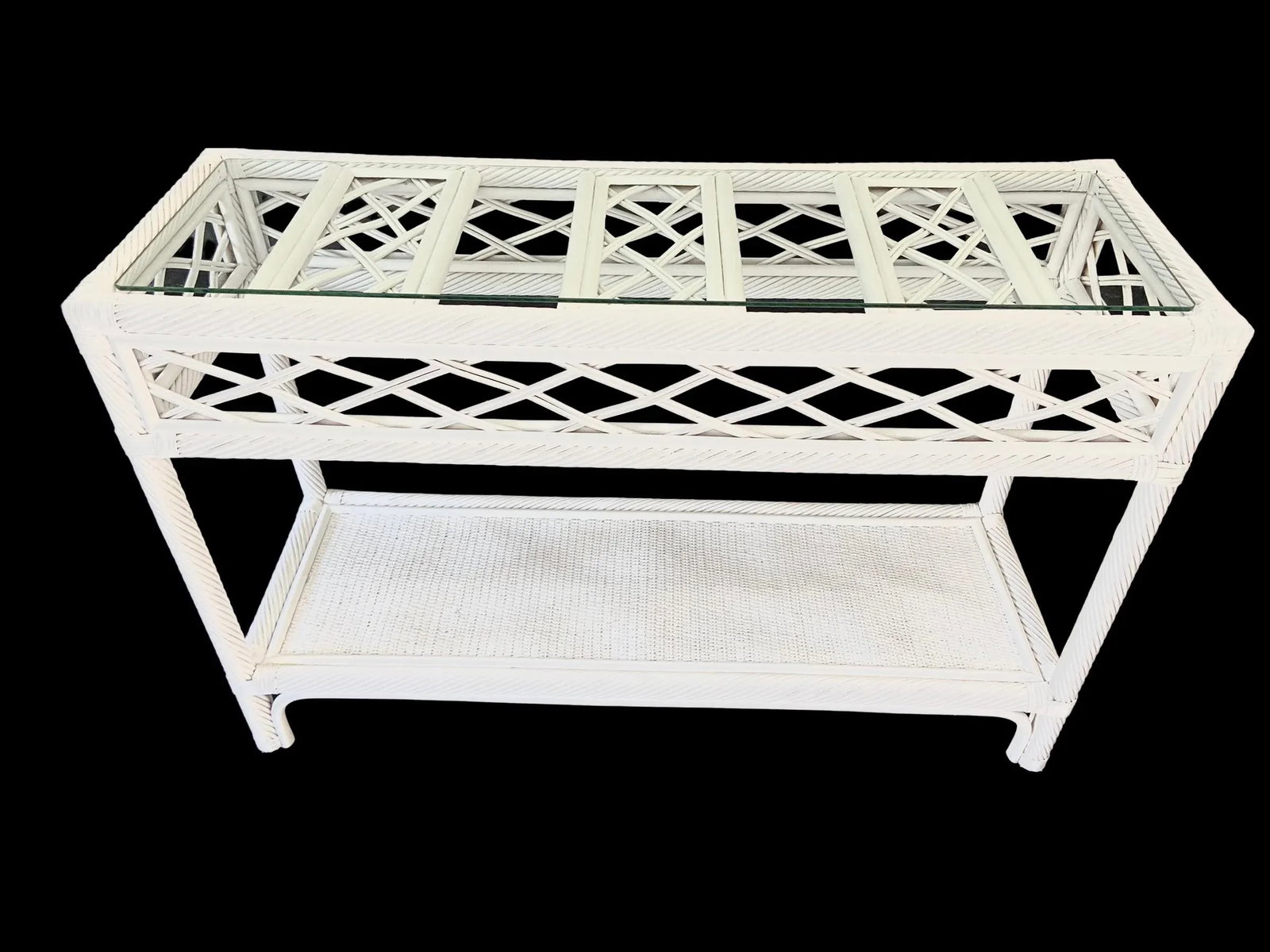 Vintage Ficks Reed Rattan Two Tier Console Sofa Entryway Table - 2