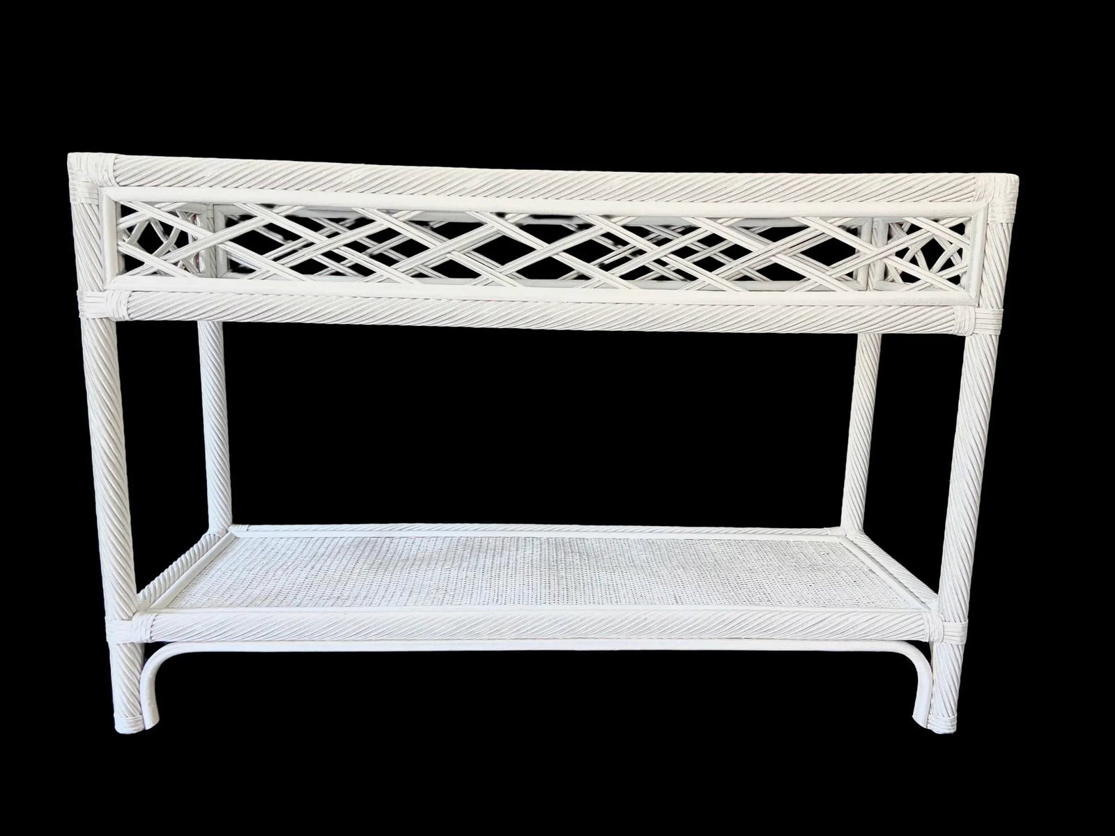 Vintage Ficks Reed Rattan Two Tier Console Sofa Entryway Table - 3