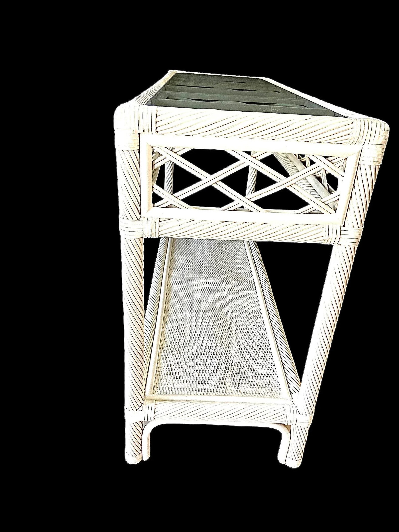 Vintage Ficks Reed Rattan Two Tier Console Sofa Entryway Table - 5