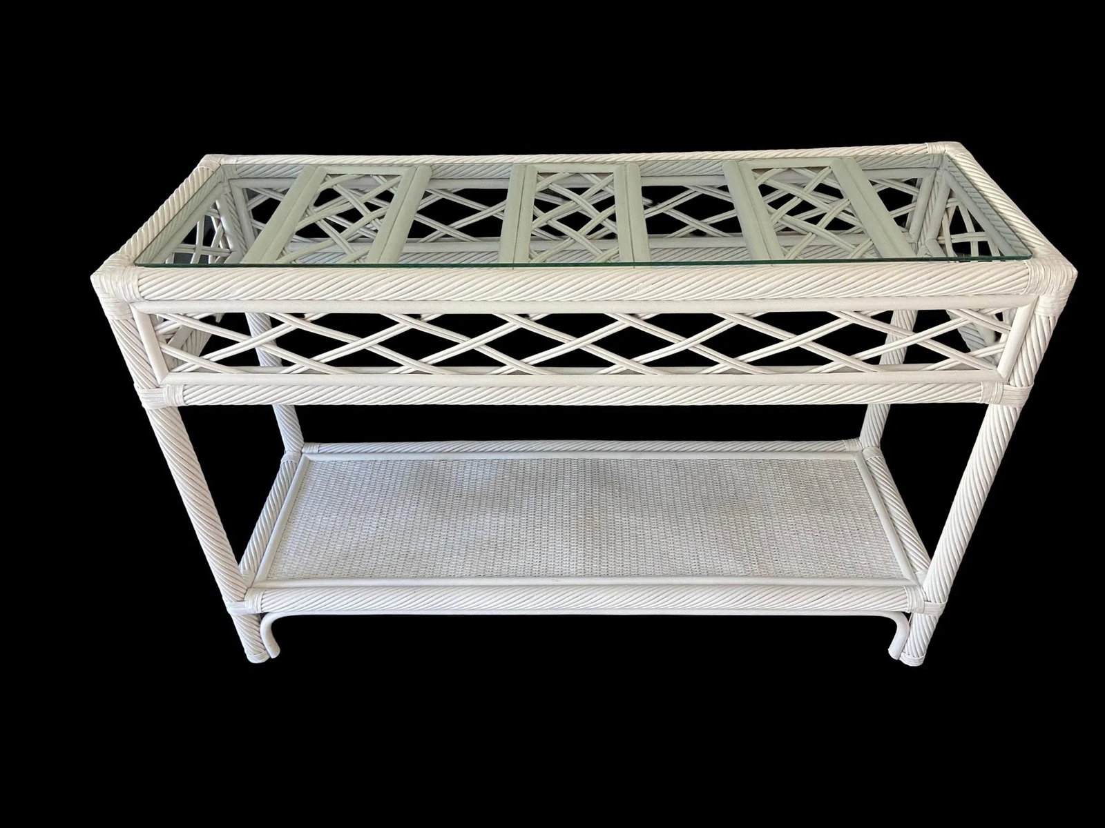 Vintage Ficks Reed Rattan Two Tier Console Sofa Entryway Table - 7
