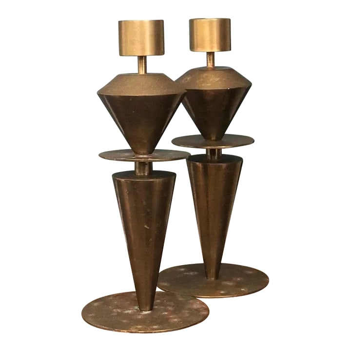 Mid Century Modern Brass Candleholders - a Pair (1 of 5)