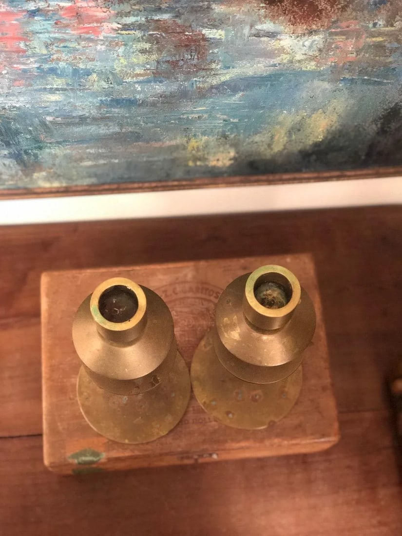 Mid Century Modern Brass Candleholders - a Pair - 4
