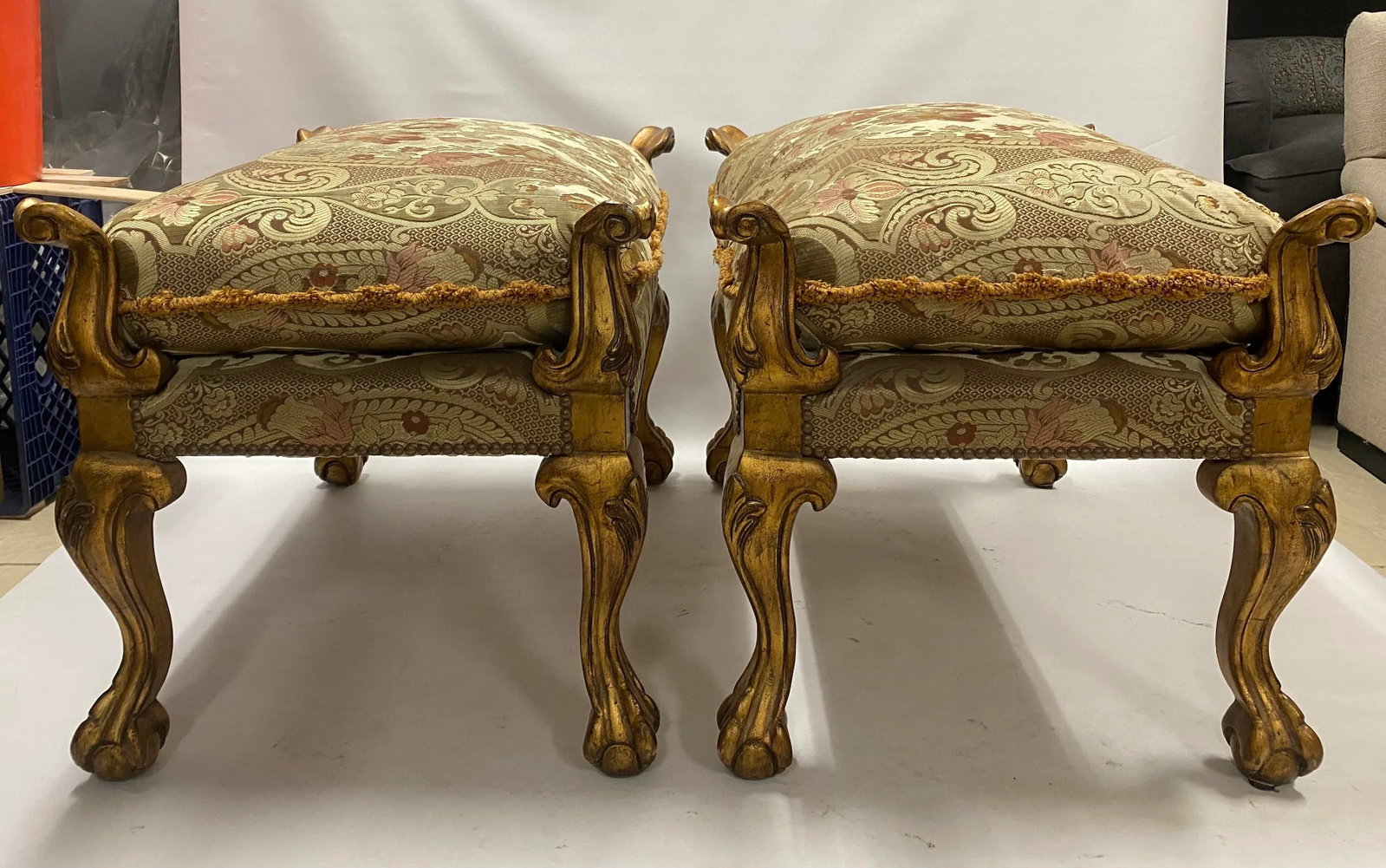 French Style Stools With Antique Gold Finish - a Pair - 7