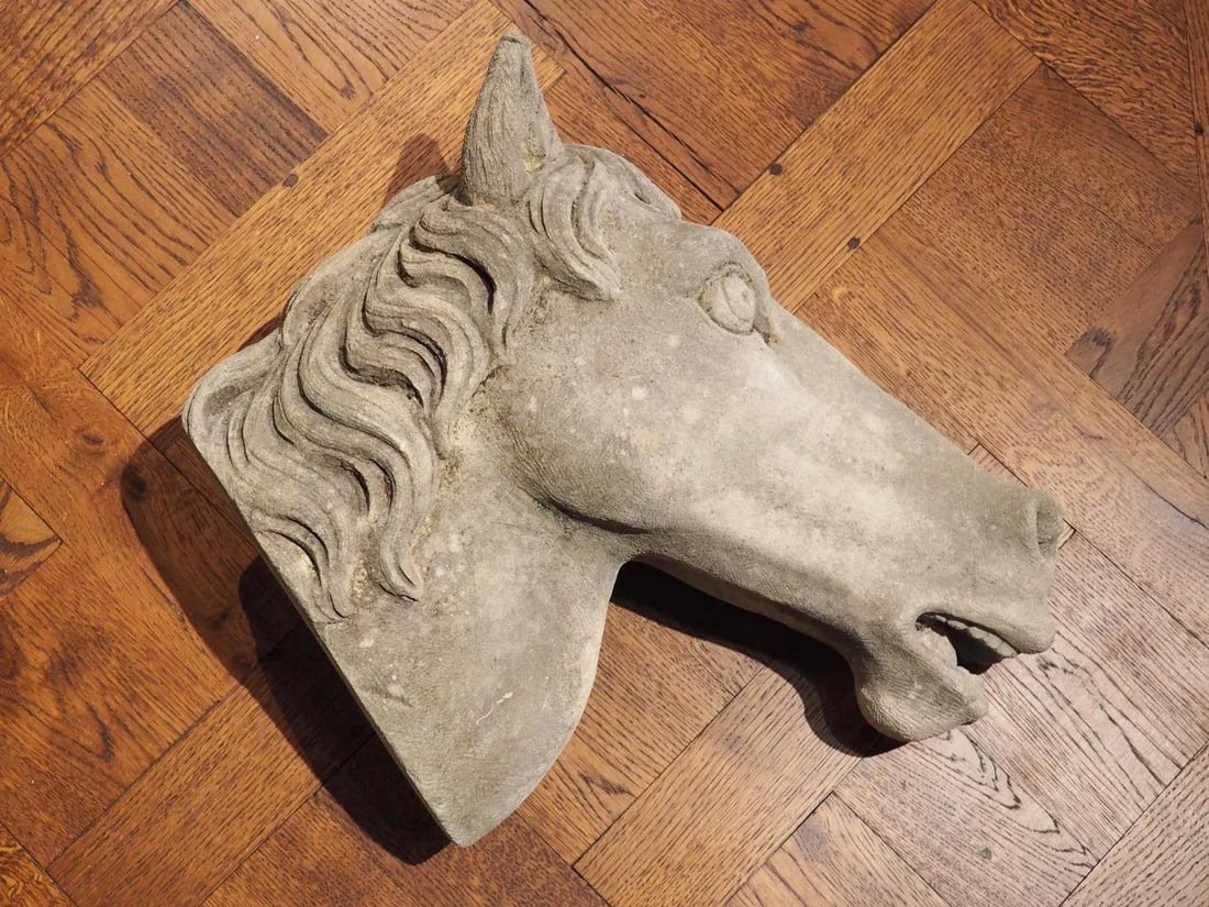 Carved Limestone Horsehead From Italy - 13