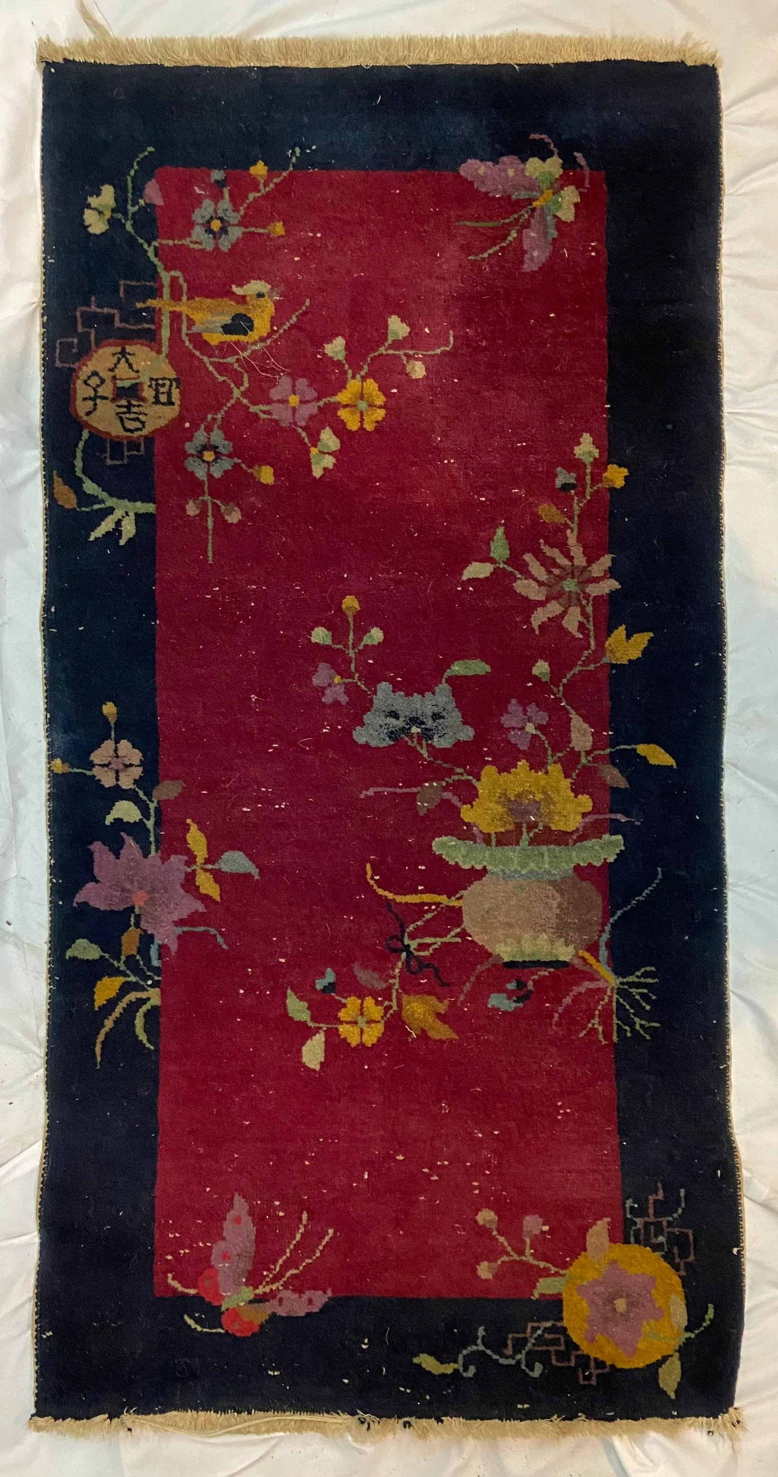 Antique Chinese Rug With Butterflies, Vases and Flowers - 13
