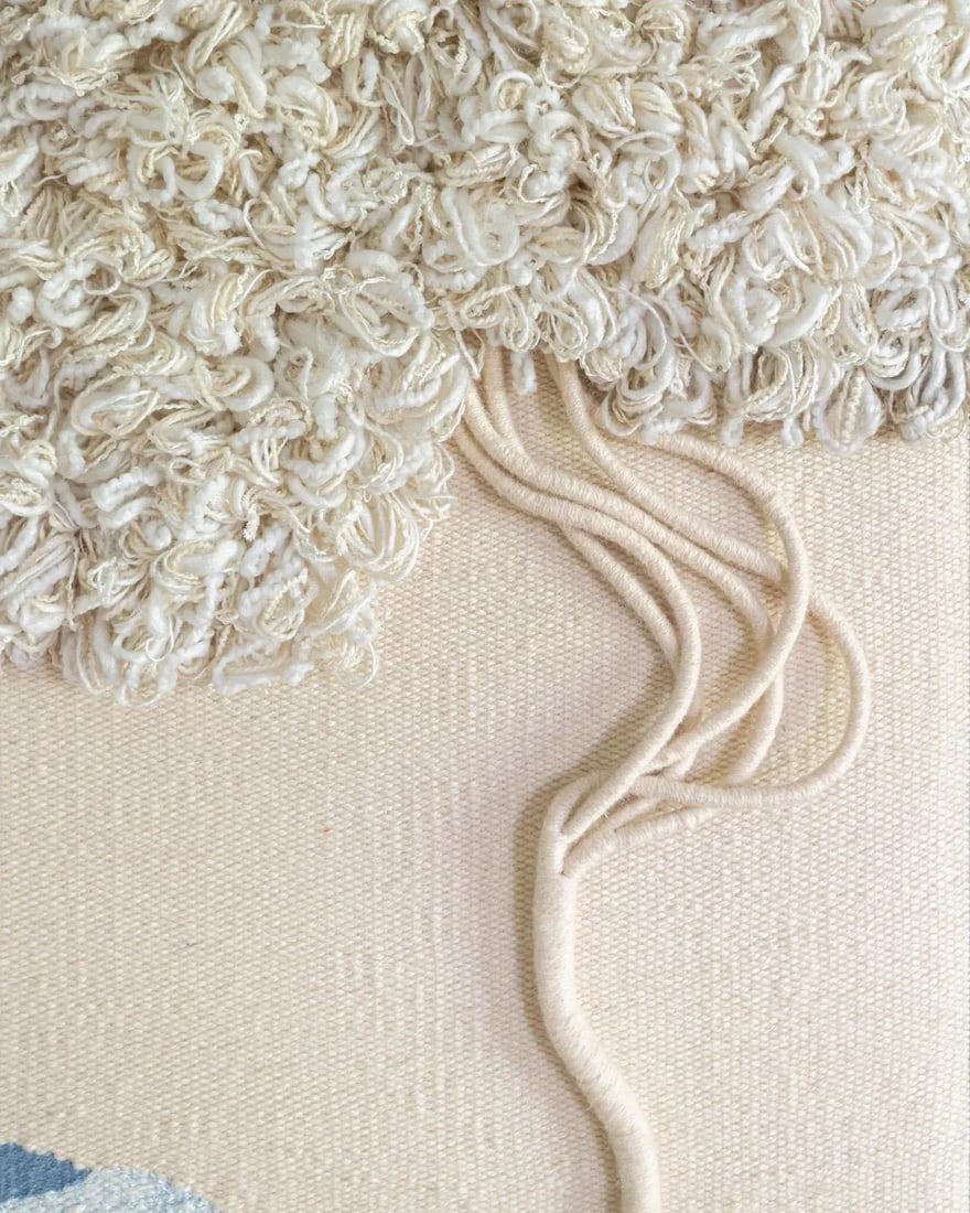 Vintage 1980s Fiber Art Tapestry Weaving of Tree in Landscape by Artist Sandra Leigh Robbins - 2