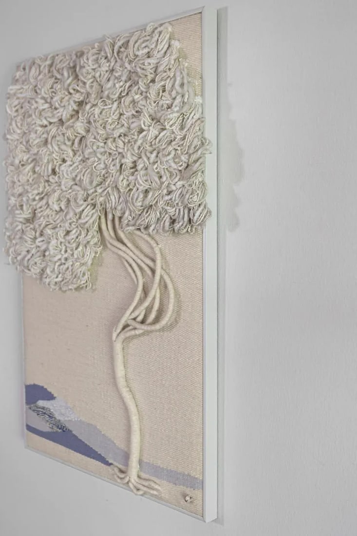 Vintage 1980s Fiber Art Tapestry Weaving of Tree in Landscape by Artist Sandra Leigh Robbins - 3