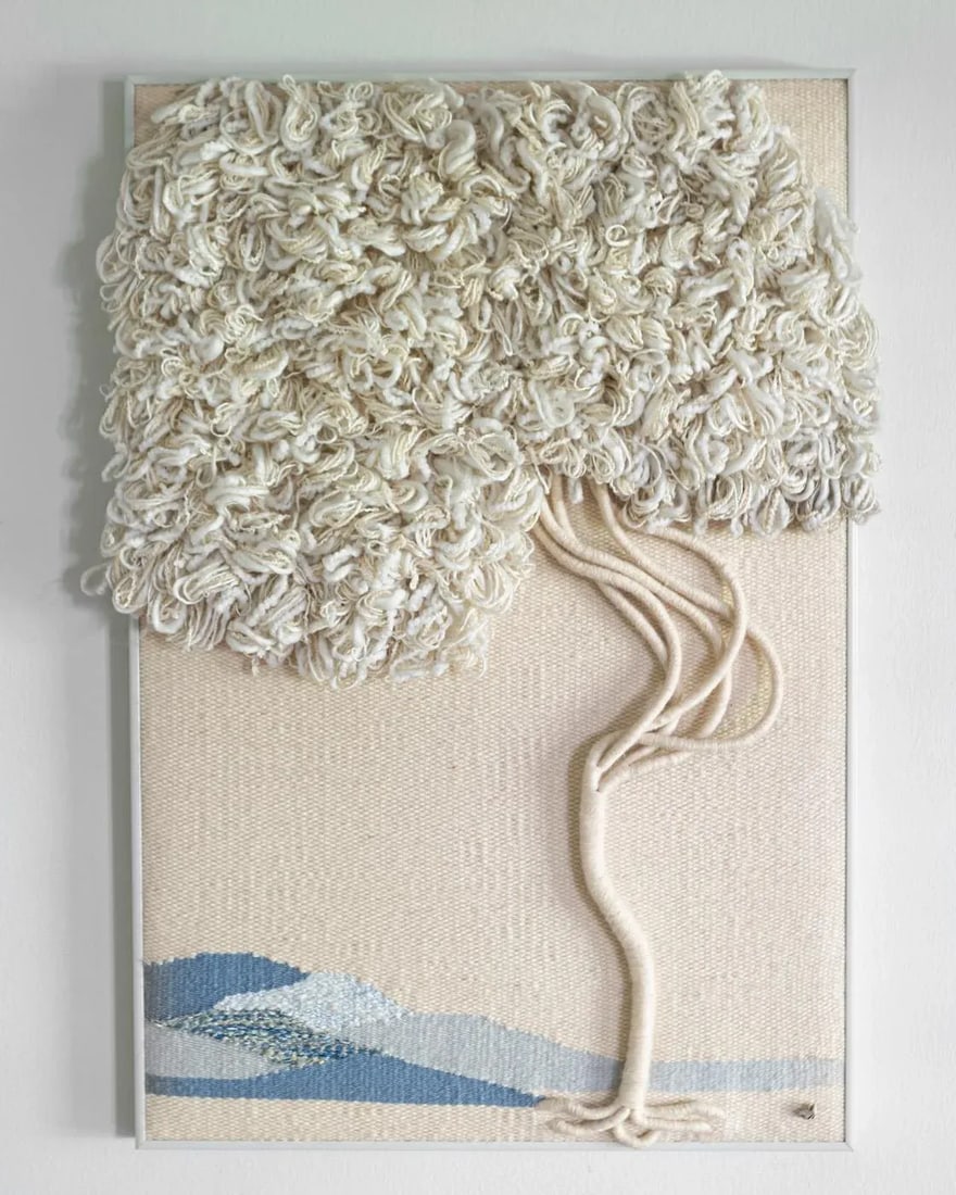 Vintage 1980s Fiber Art Tapestry Weaving of Tree in Landscape by Artist Sandra Leigh Robbins - 8