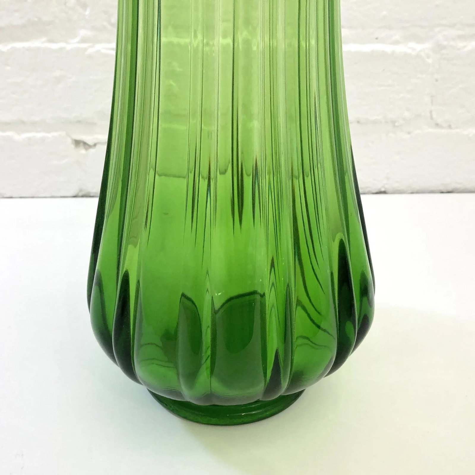 Vintage 1960s Viking Green Floor Vase, Ribbed Blown Glass Vase - 6