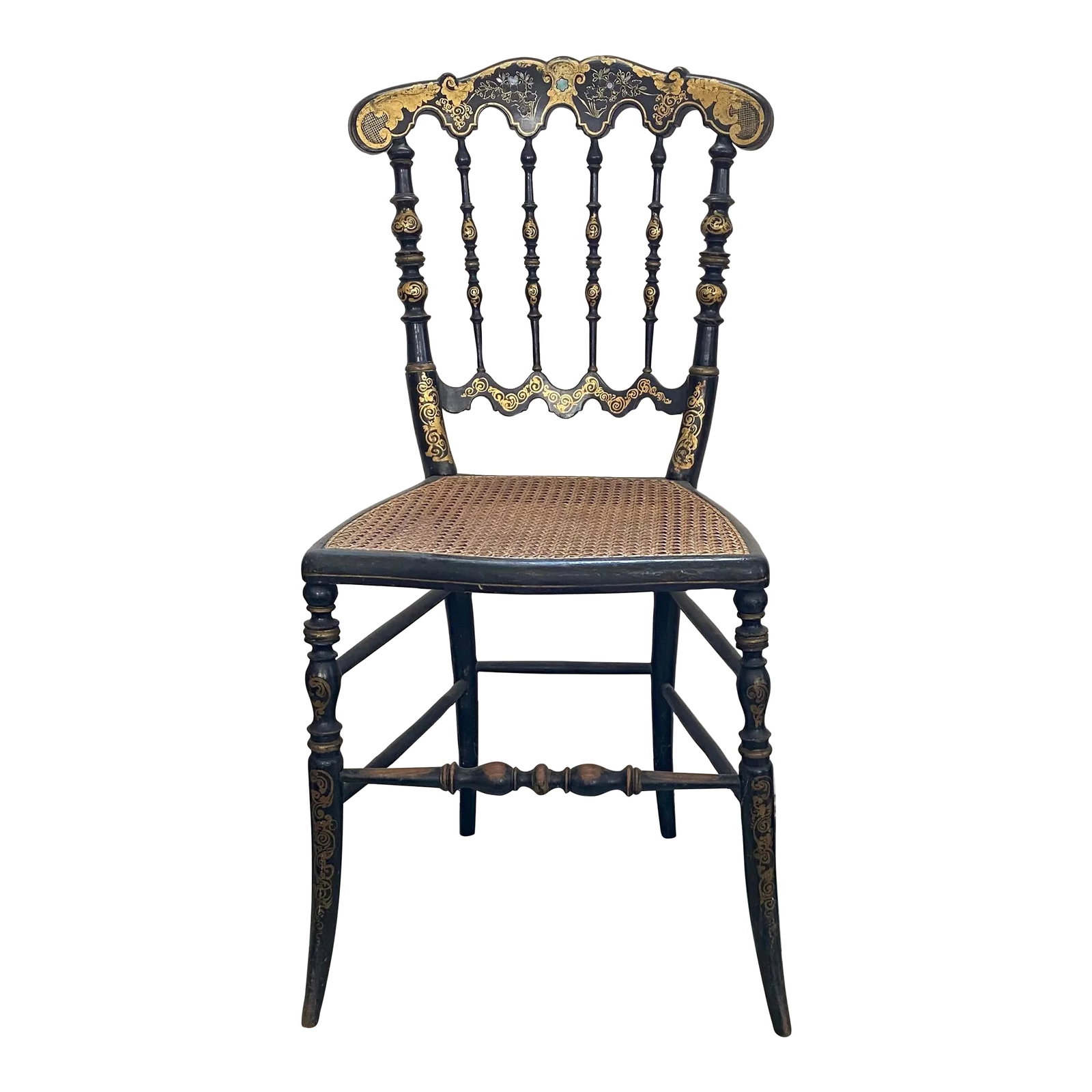 Victorian Hand Gilded Ebonized Painted Side Chairs with Original Cane Seats (1 of 8)