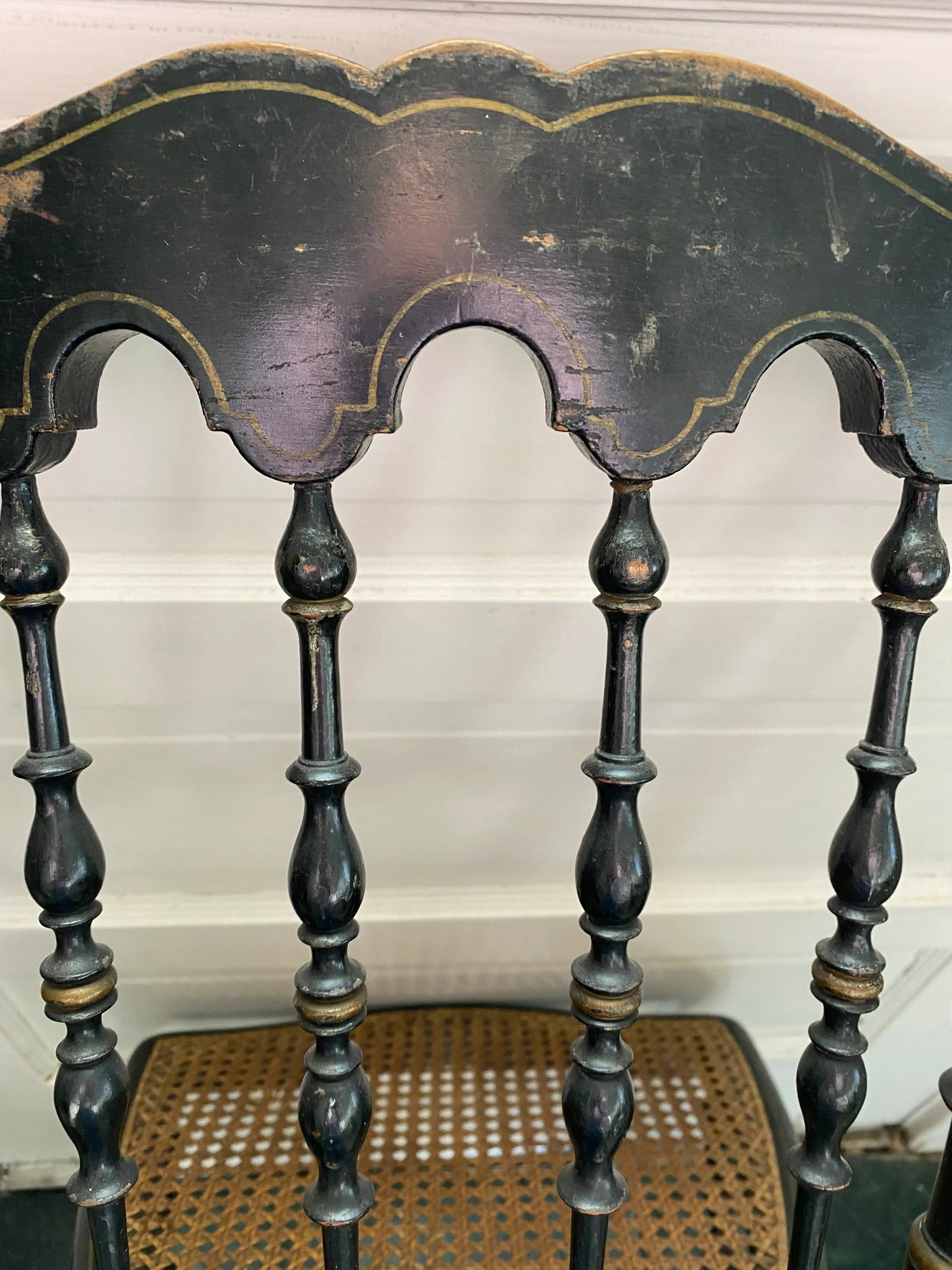 Victorian Hand Gilded Ebonized Painted Side Chairs with Original Cane Seats - 2