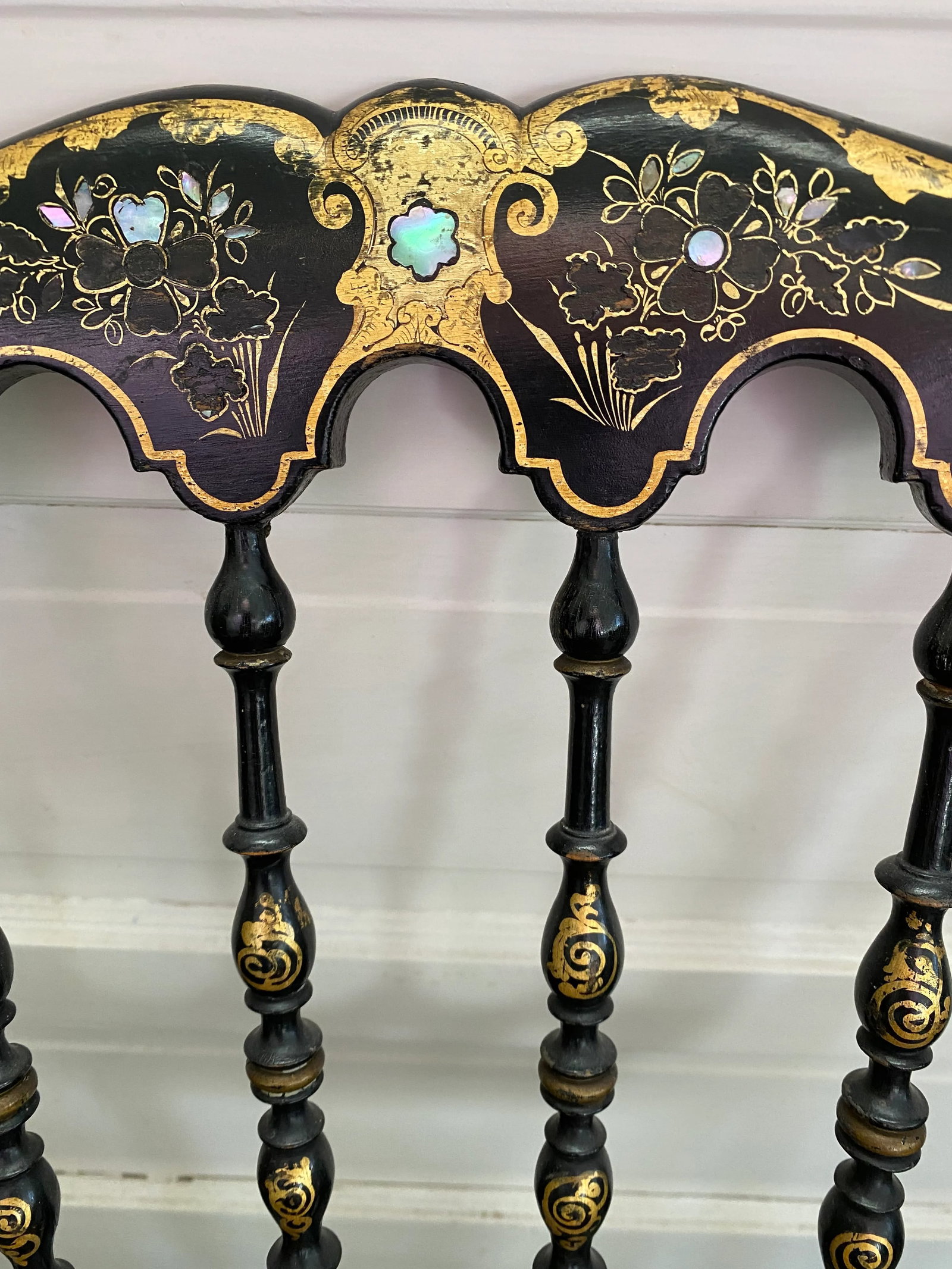 Victorian Hand Gilded Ebonized Painted Side Chairs with Original Cane Seats - 4
