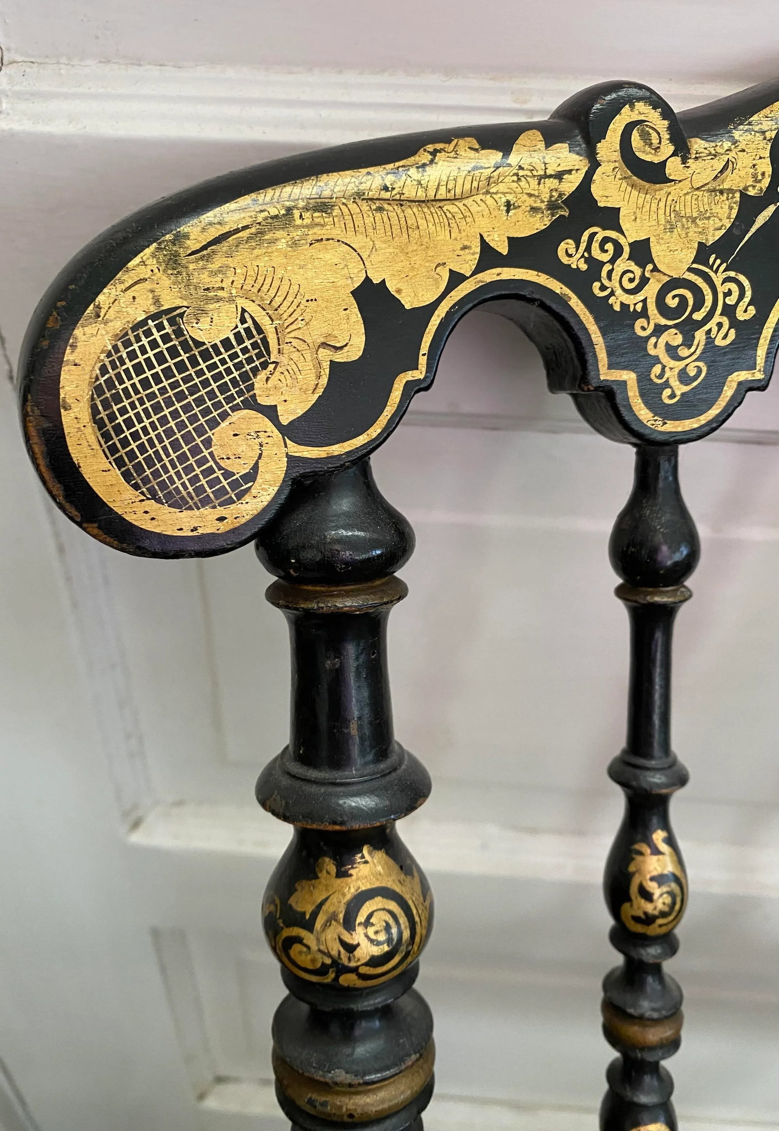 Victorian Hand Gilded Ebonized Painted Side Chairs with Original Cane Seats - 5