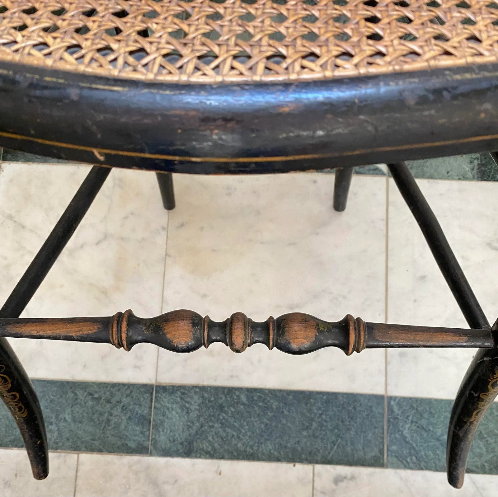 Victorian Hand Gilded Ebonized Painted Side Chairs with Original Cane Seats - 6