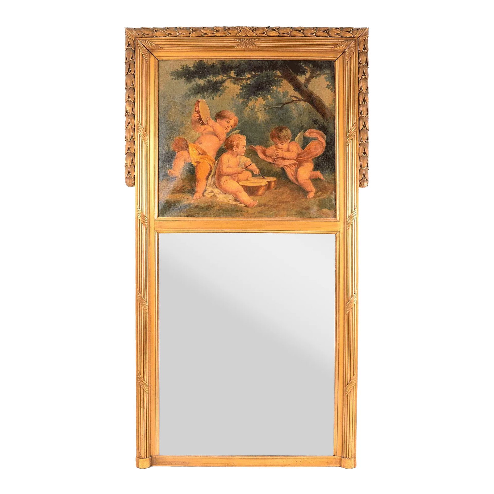 1880's French Gilt Framed Oil Painting Trumeau Mirror (1 of 4)