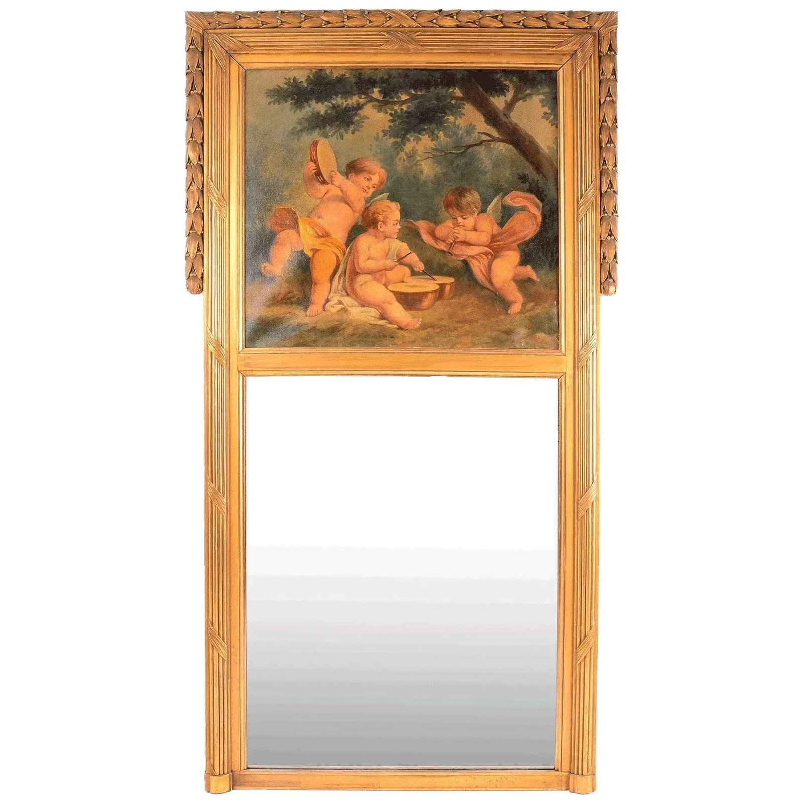 1880's French Gilt Framed Oil Painting Trumeau Mirror - 4
