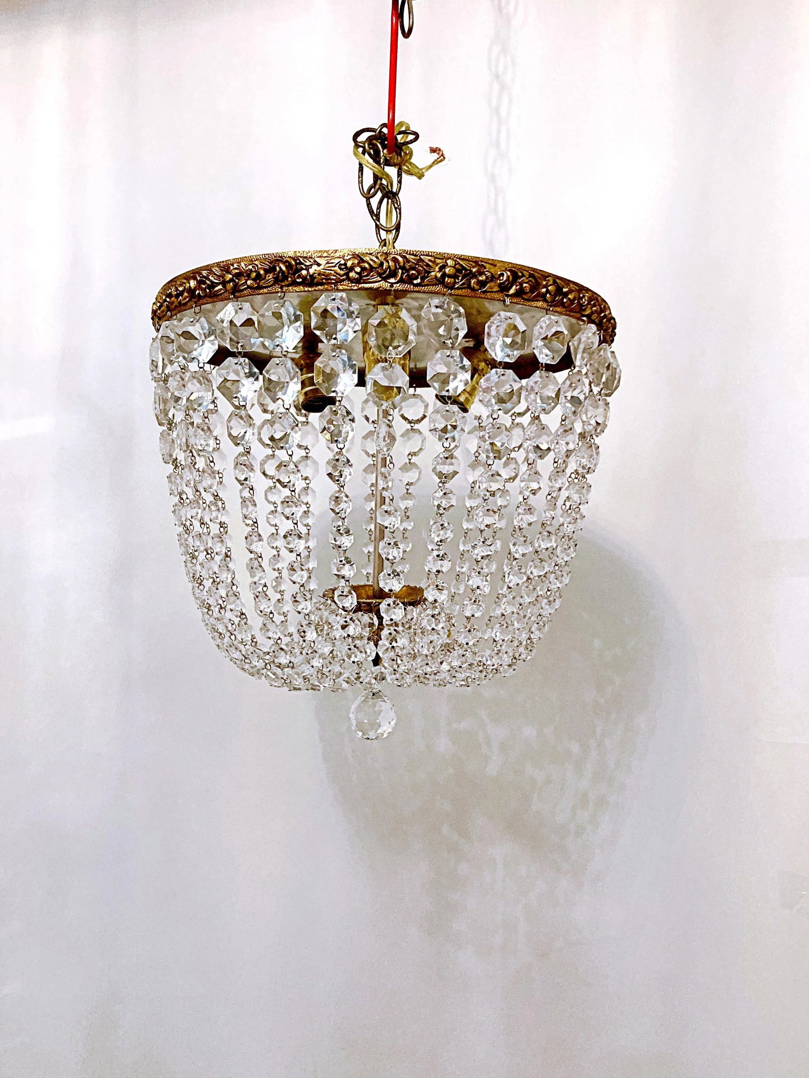 1950s Portuguese Bronze Basket Chandelier - 2