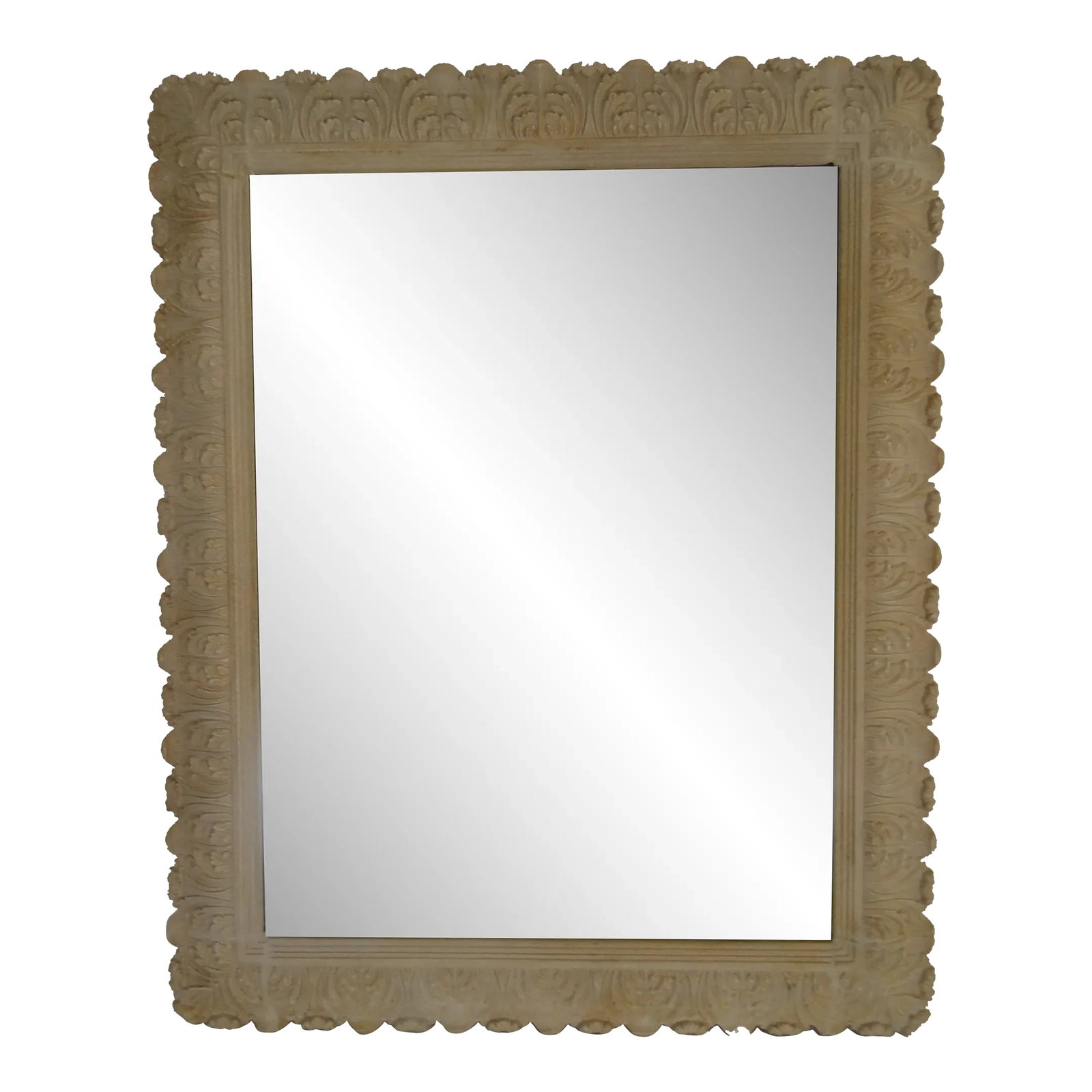 Textured Faux Stone Mirror: Faux stone mirror. Textured finish. Beveled mirror. Condition: Alterations: Original Condition Unaltered Imperfections: Some Imperfections Condition Notes: One small piece is missing from the frame