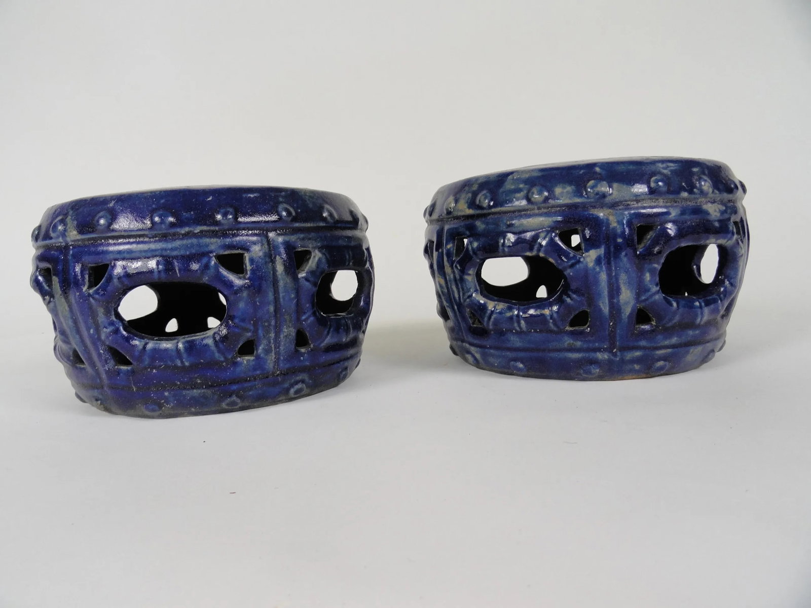 19th Century Vintage Blue Garden Stools - a Pair - 2