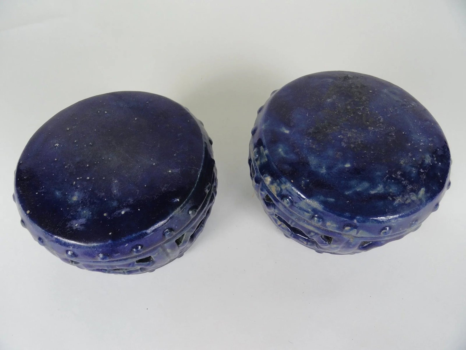 19th Century Vintage Blue Garden Stools - a Pair - 3