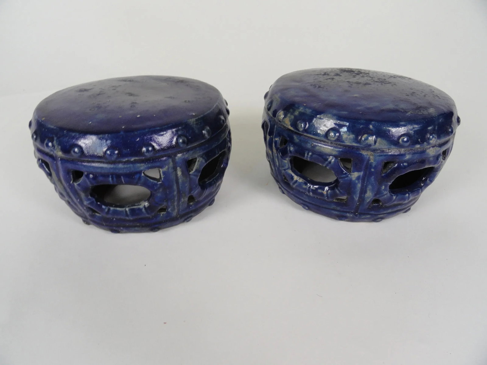 19th Century Vintage Blue Garden Stools - a Pair - 7
