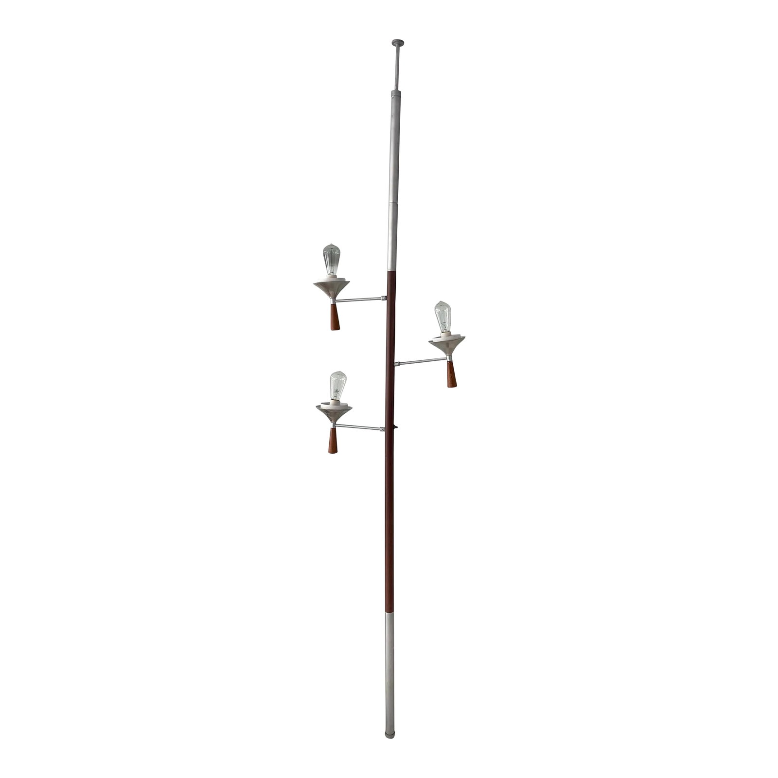 Mid-Century Tension Light With Three Adjustable Lights in Aluminum and Walnut (1 of 13)
