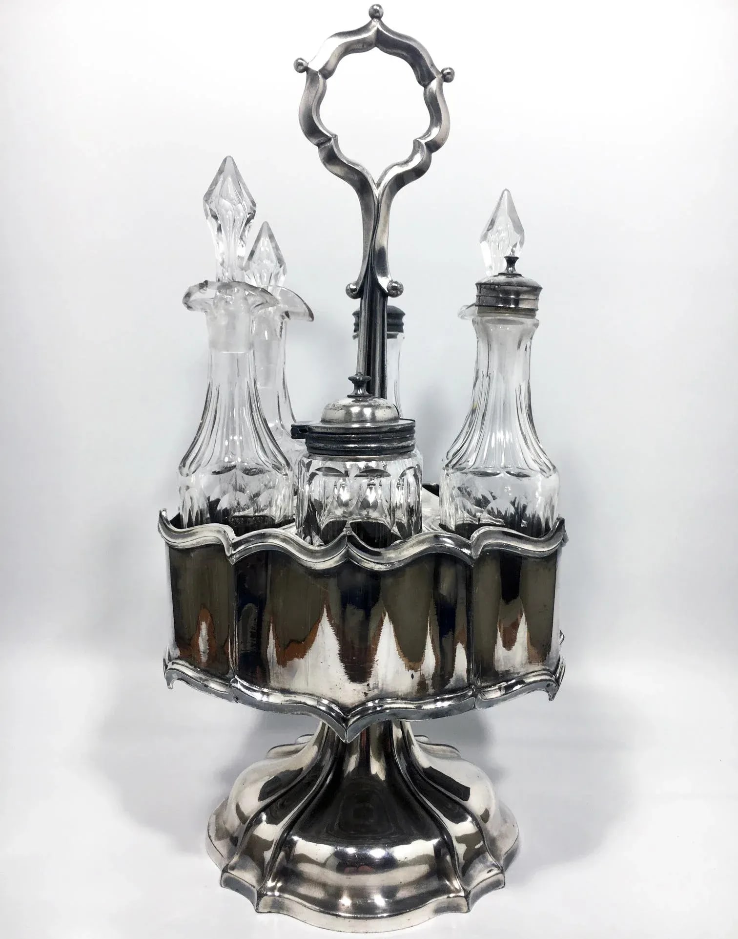 19th Century Cut Crystal & Silver Victorian Cruet Set- 6 Pieces - 10