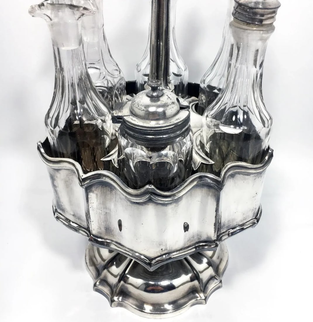19th Century Cut Crystal & Silver Victorian Cruet Set- 6 Pieces - 2