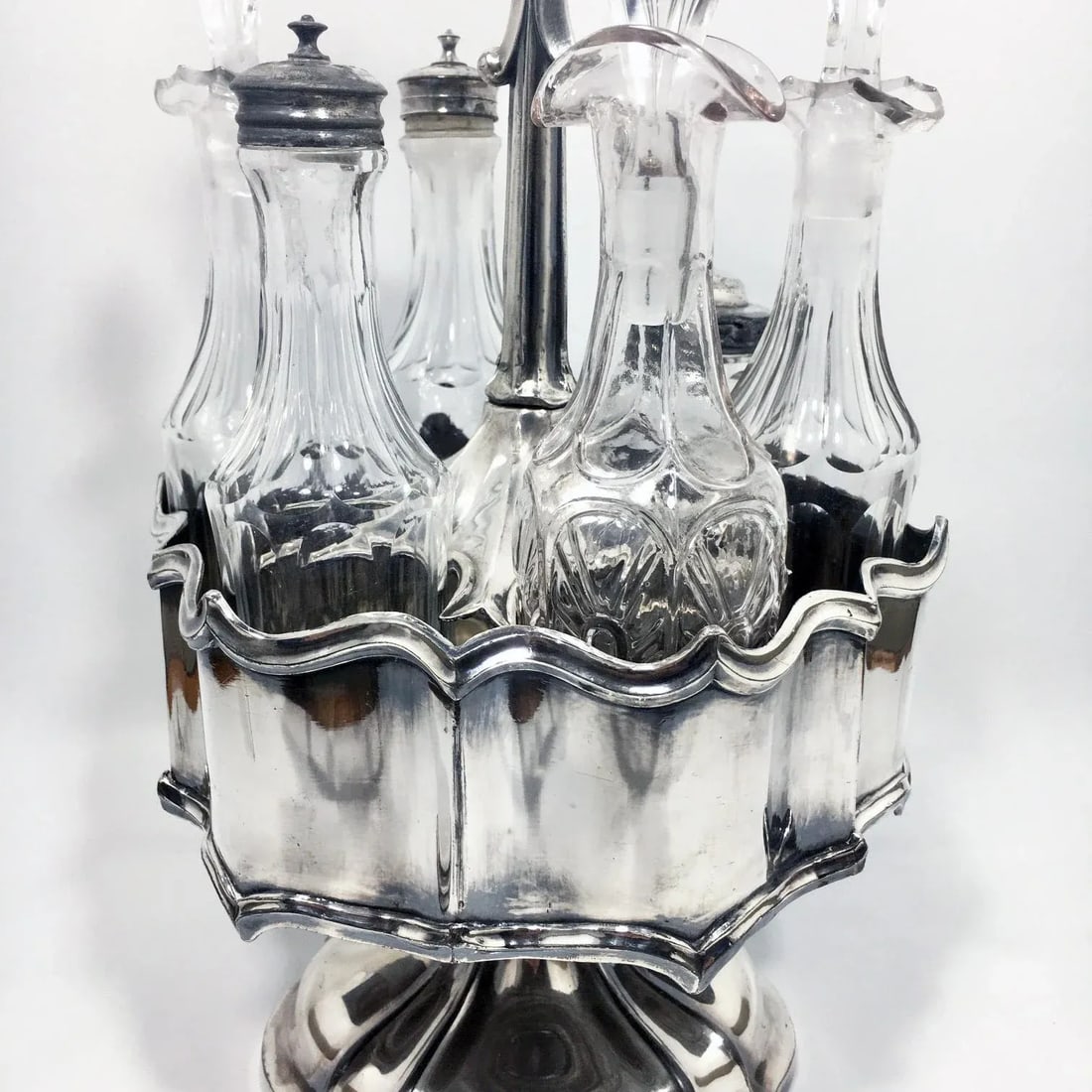 19th Century Cut Crystal & Silver Victorian Cruet Set- 6 Pieces - 3