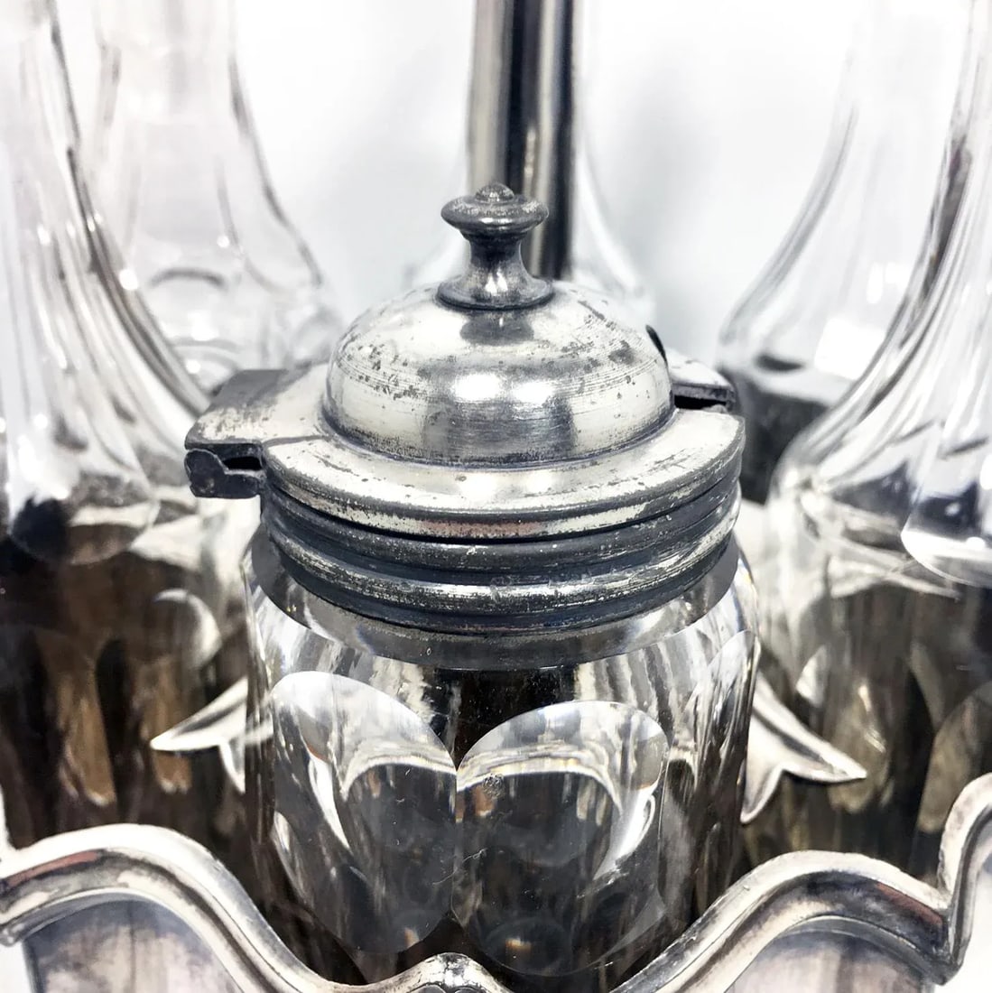 19th Century Cut Crystal & Silver Victorian Cruet Set- 6 Pieces - 7