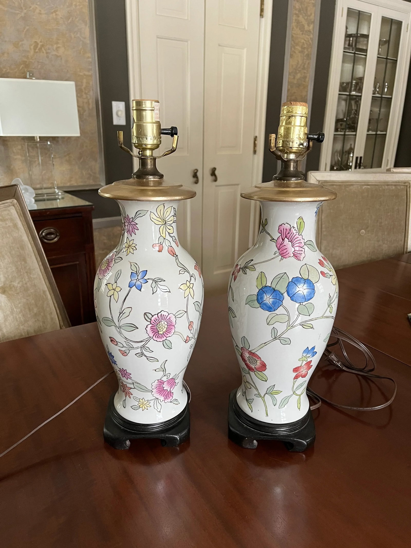 1950s Embossed Floral Table Lamps - a Pair - 7