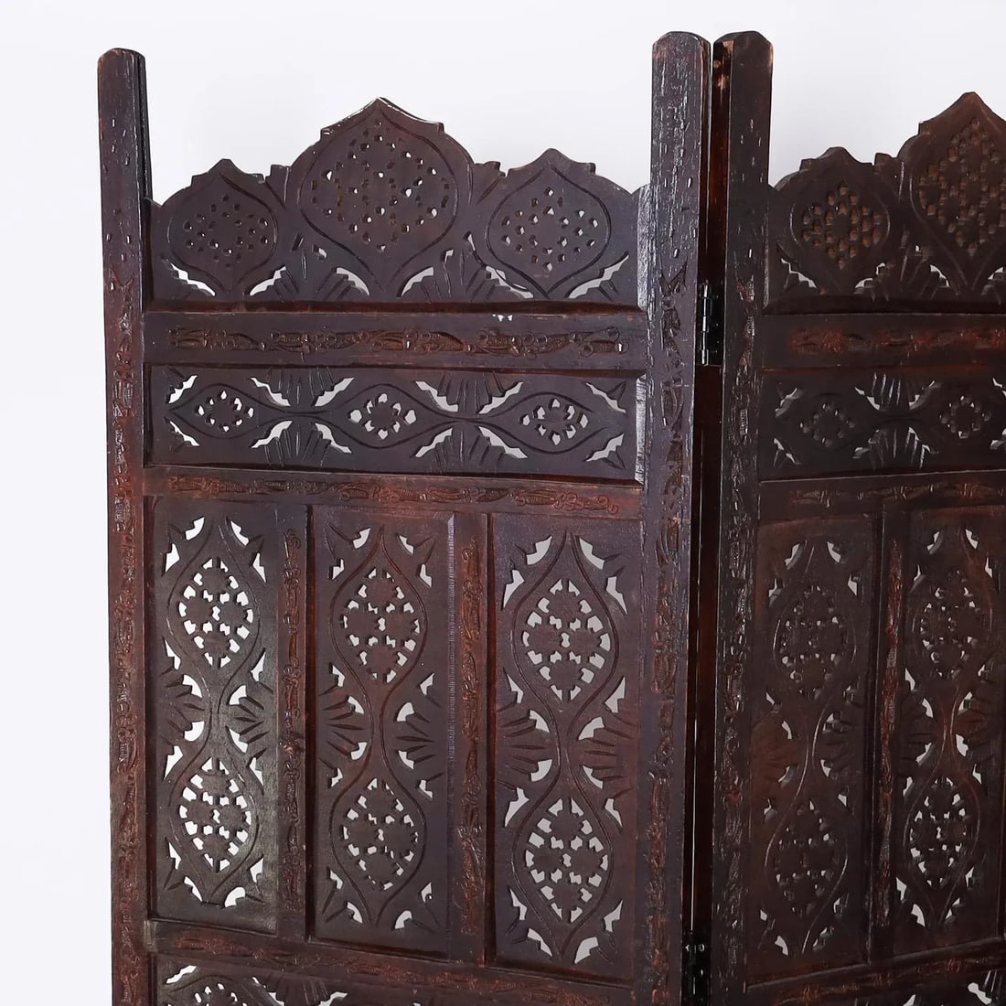 1960s Anglo Indian Carved Wood Three Panel Folding Screen - 2