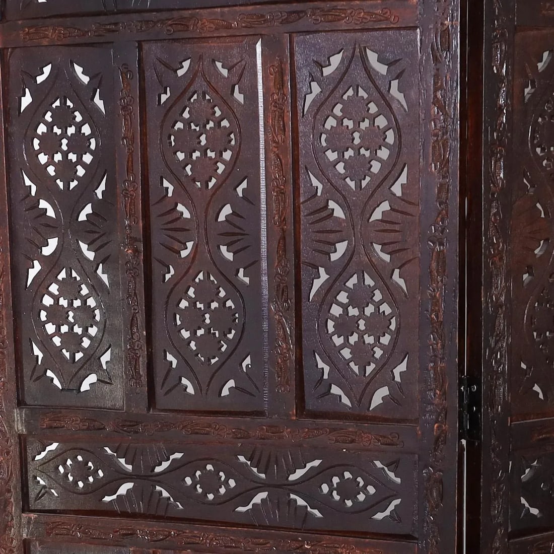 1960s Anglo Indian Carved Wood Three Panel Folding Screen - 3