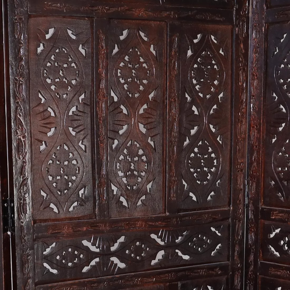 1960s Anglo Indian Carved Wood Three Panel Folding Screen - 5