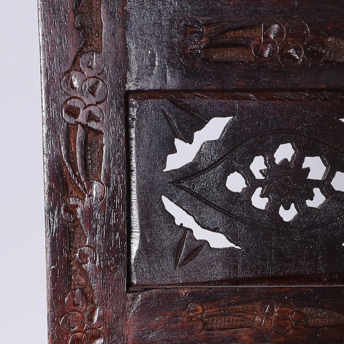 1960s Anglo Indian Carved Wood Three Panel Folding Screen - 6