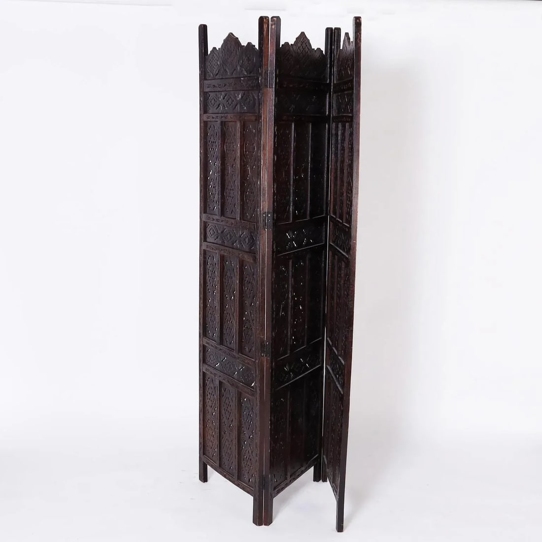 1960s Anglo Indian Carved Wood Three Panel Folding Screen - 8