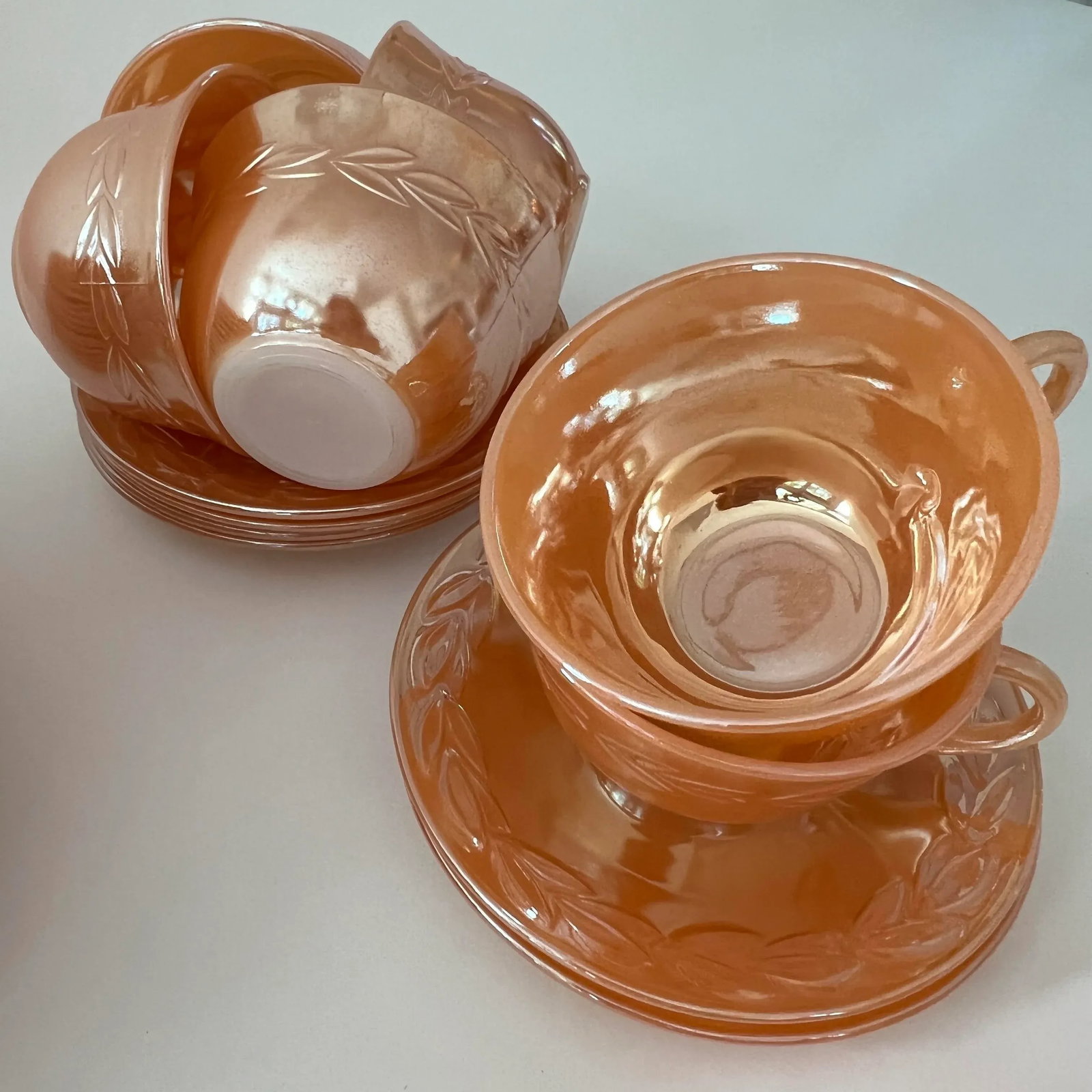 Mid-Century Iridescent Fire King "Peach Lustre" Dinnerware Set- 45 Pieces - 11