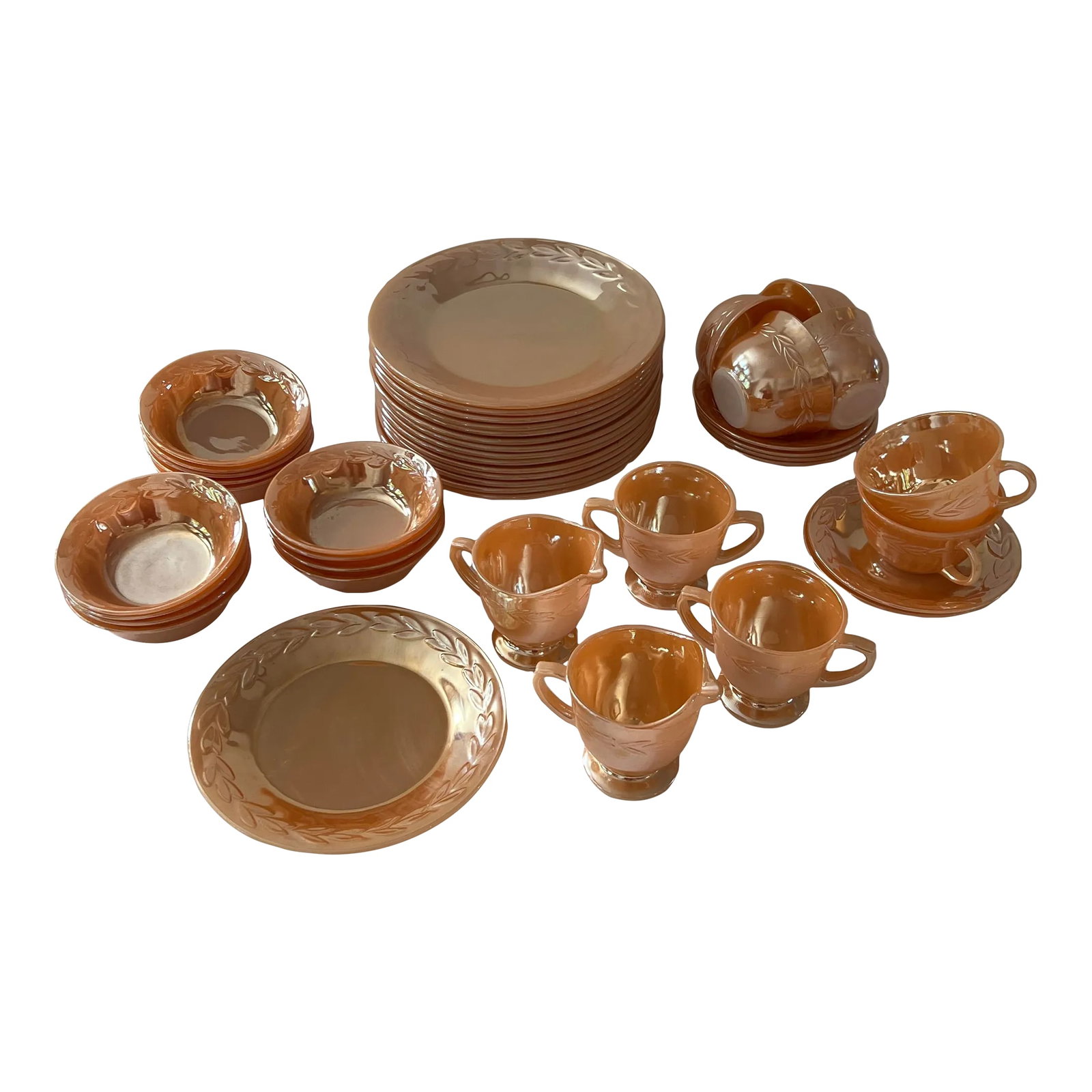 Mid-Century Iridescent Fire King "Peach Lustre" Dinnerware Set- 45 Pieces (1 of 13)