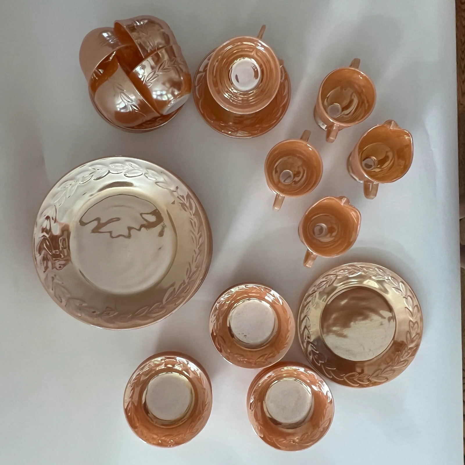 Mid-Century Iridescent Fire King "Peach Lustre" Dinnerware Set- 45 Pieces - 2