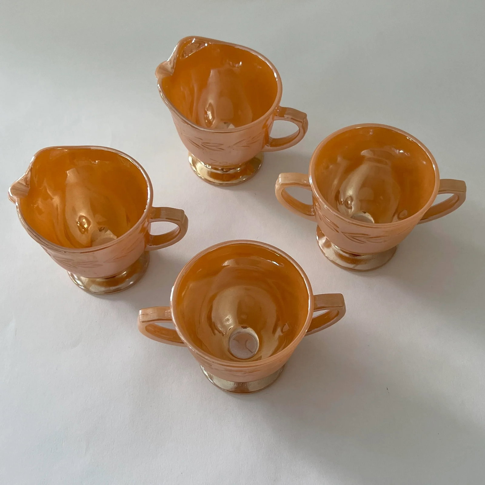 Mid-Century Iridescent Fire King "Peach Lustre" Dinnerware Set- 45 Pieces - 6