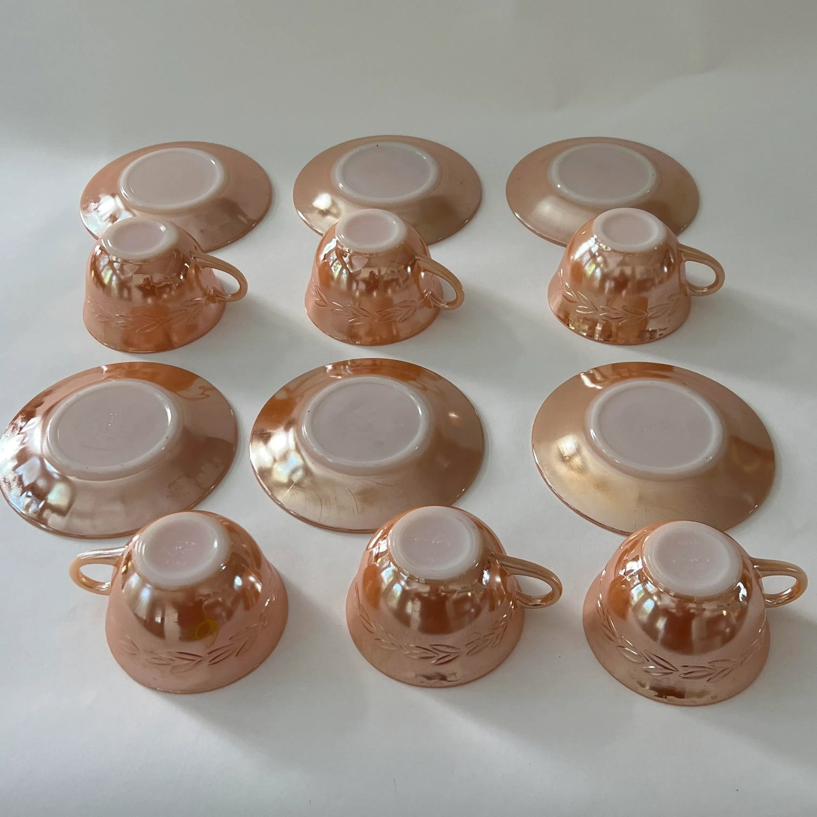 Mid-Century Iridescent Fire King "Peach Lustre" Dinnerware Set- 45 Pieces - 9