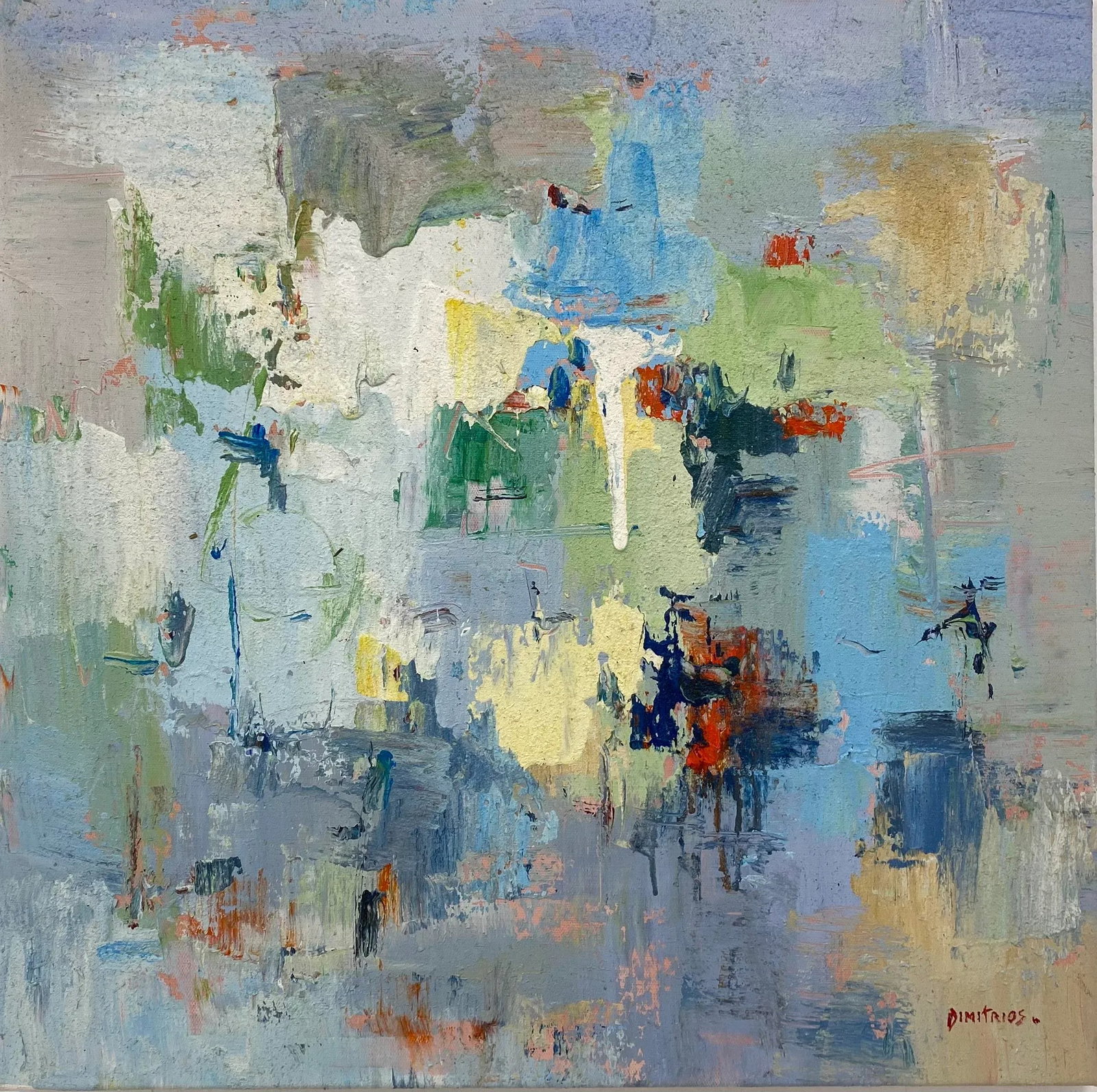 Contemporary Abstract Original Oil Painting, 24" X 24": Beautiful contemporary abstract oil painting on canvas - stunning shades of blue and green. Size is 24"x24". Condition: Imperfections: No Imperfections Condition Notes: Perfect, new condition.