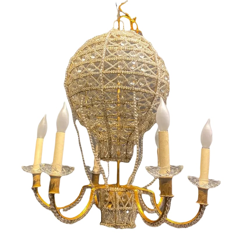 1930's French Beaded Crystals Chandelier: A circa 1930's French gilt metal chandelier with beaded crystals Condition: Alterations: Original Condition Unaltered Imperfections: Some Imperfections Condition Notes: Great condition no imperfection
