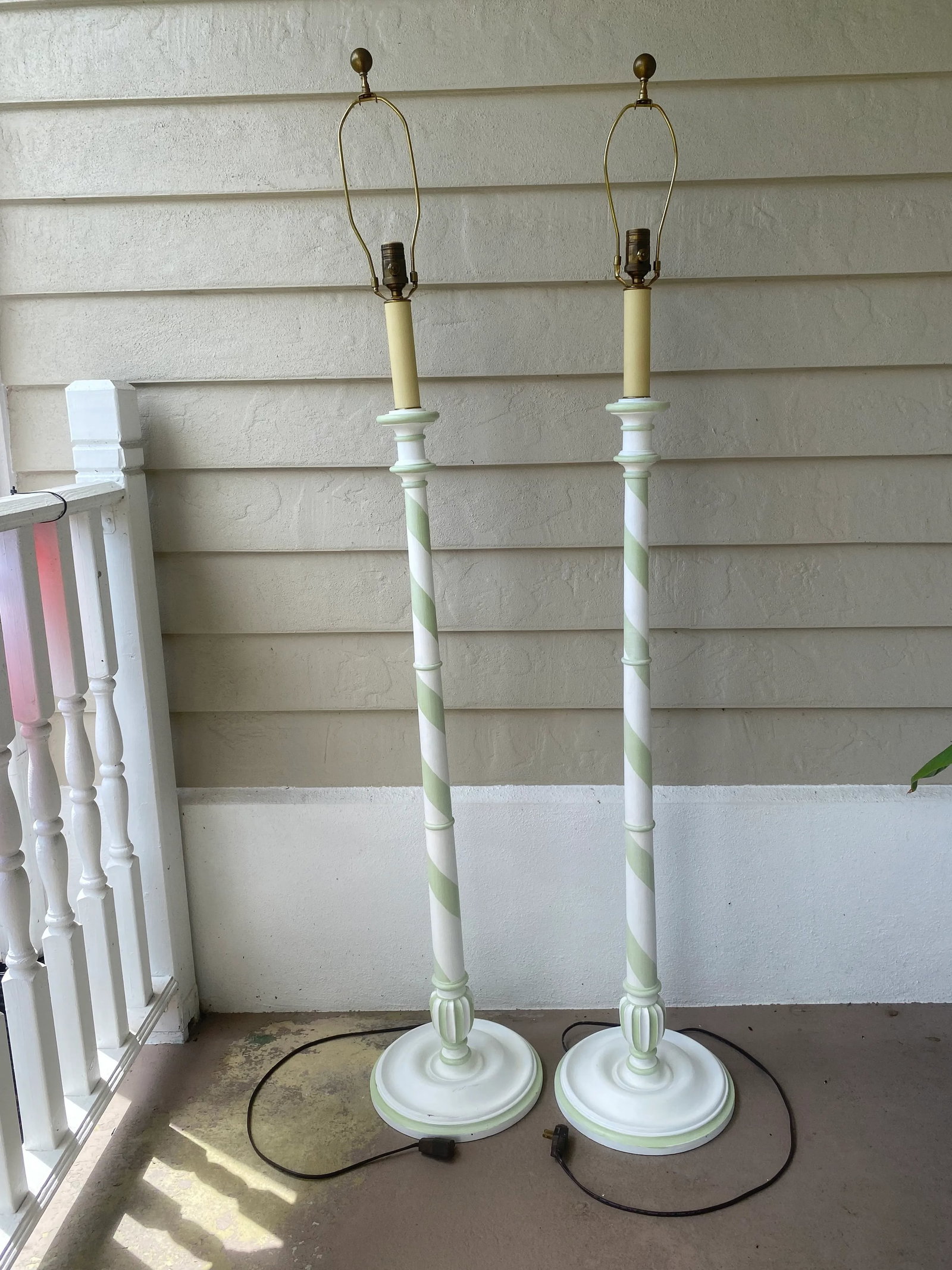Visual Comfort & Co. Coastal Boho Sussex Floor Lamps Painted White and Pale Green - Set of 2 - 11